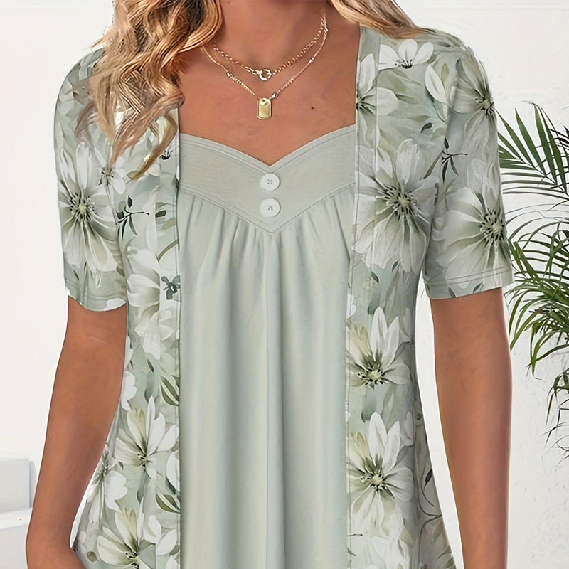 👚Dámský patchworkový top s nepravidelnými květy✨