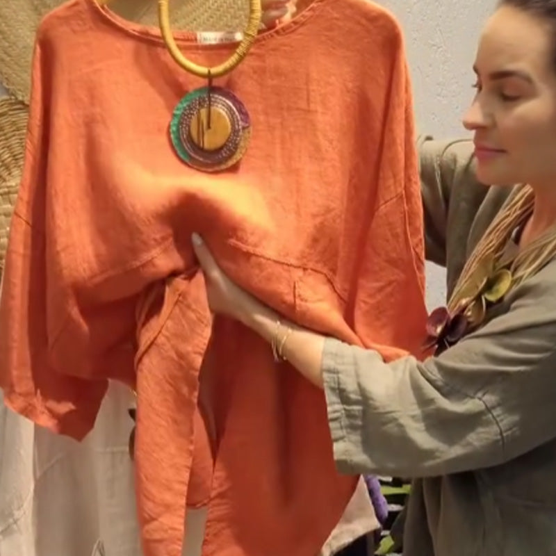 ✨Lněný top s bočními kapsami pro ženy s volným střihem