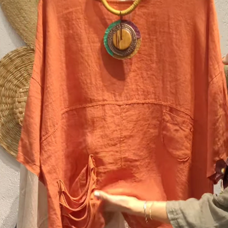 ✨Lněný top s bočními kapsami pro ženy s volným střihem