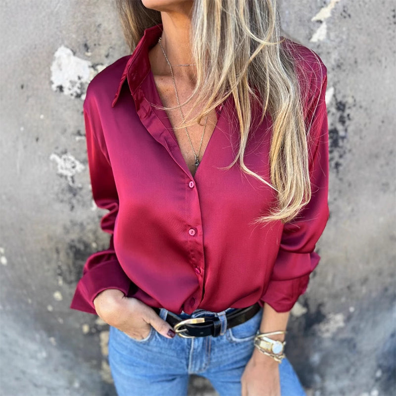 🎊 Letní novinka🎊 Elegantní saténové tričko s dlouhým rukávem