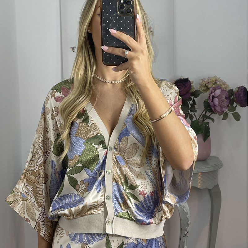 🏆🌸Dvoudílná sada pro dámy: top s výstřihem do V a dlouhá sukně