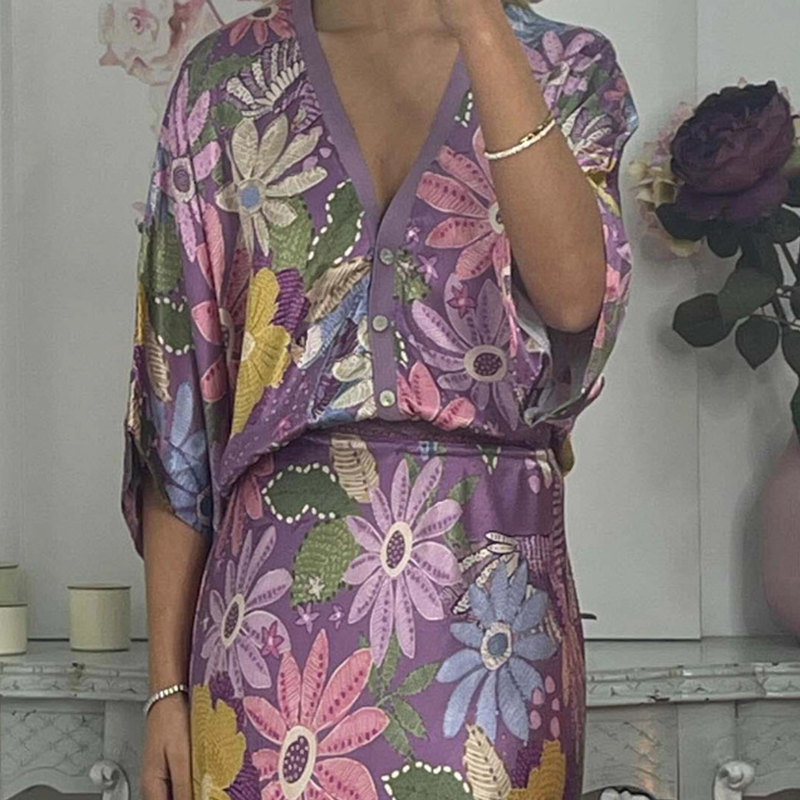 🏆🌸Dvoudílná sada pro dámy: top s výstřihem do V a dlouhá sukně