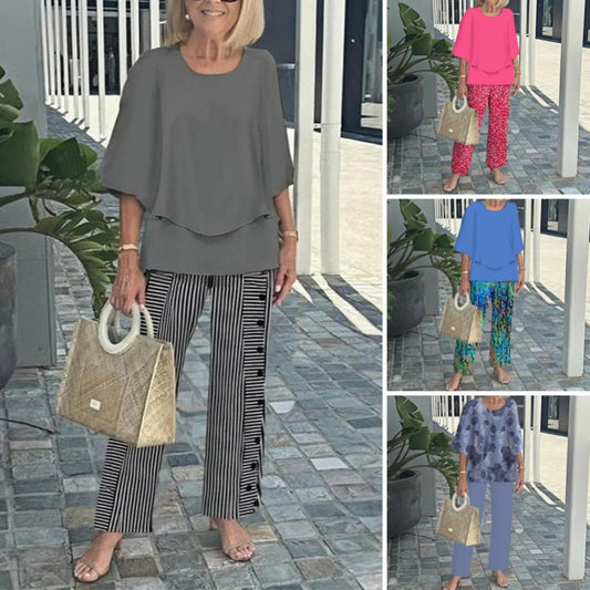 🌸Dámská ležérní souprava kalhot s kulatým výstřihem a krátkými rukávy s potiskem