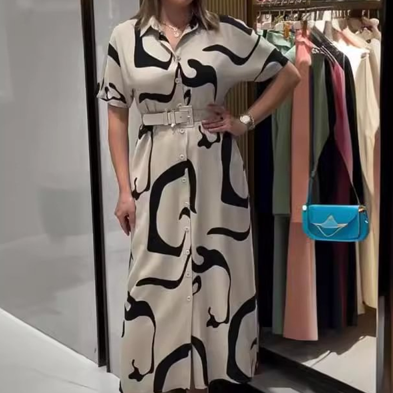 Dámské tištěné šaty s krátkým rukávem a dlouhým rukávem