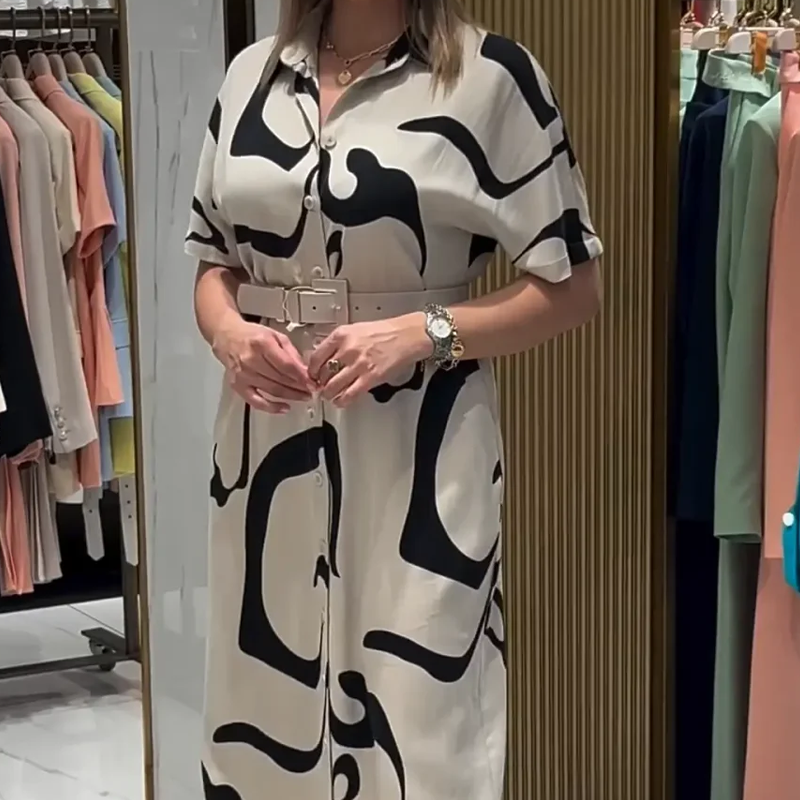 Dámské tištěné šaty s krátkým rukávem a dlouhým rukávem