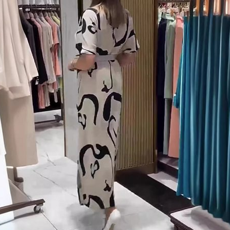 Dámské tištěné šaty s krátkým rukávem a dlouhým rukávem