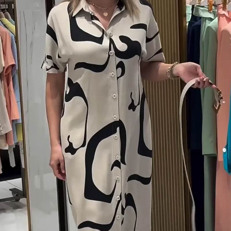 Dámské tištěné šaty s krátkým rukávem a dlouhým rukávem