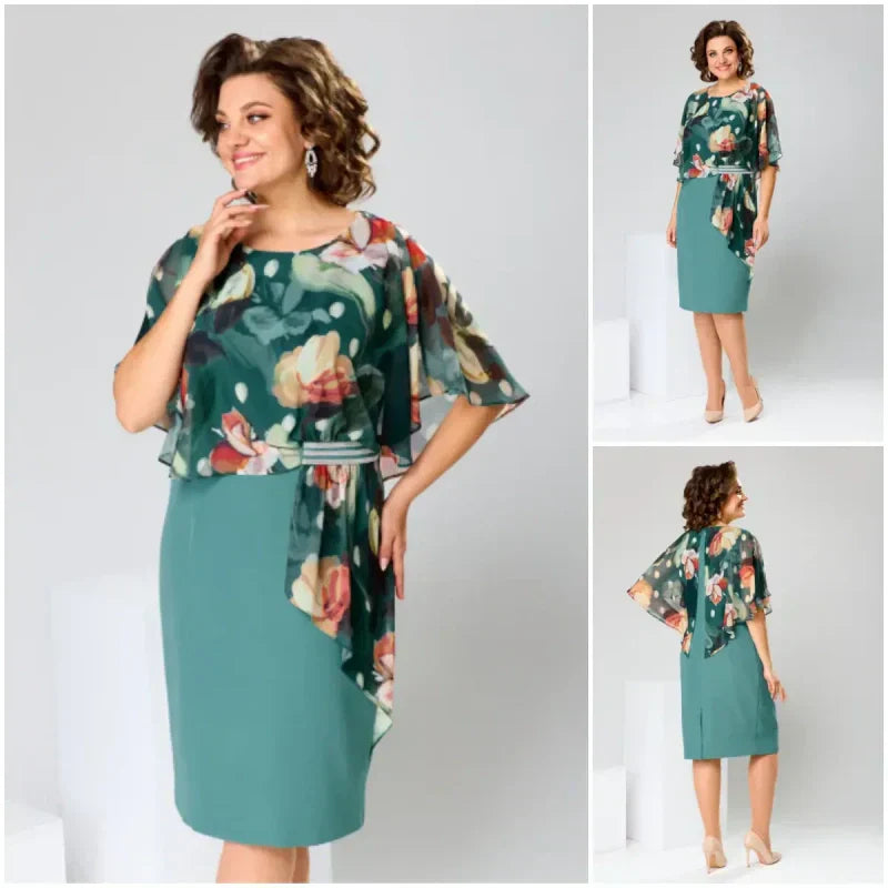 🌸 Elegantní květinové šaty s kulatým výstřihem pro ženy