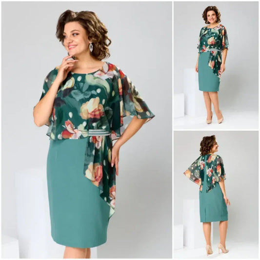 🌸 Elegantní květinové šaty s kulatým výstřihem pro ženy