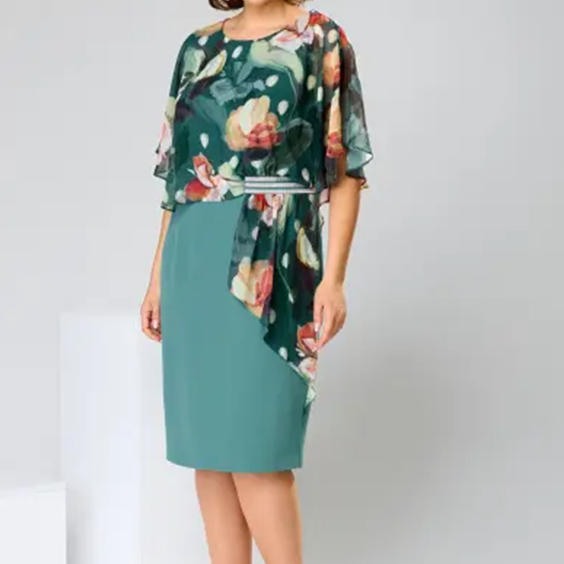 🌸 Elegantní květinové šaty s kulatým výstřihem pro ženy