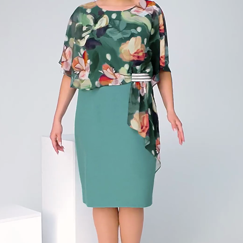 🌸 Elegantní květinové šaty s kulatým výstřihem pro ženy