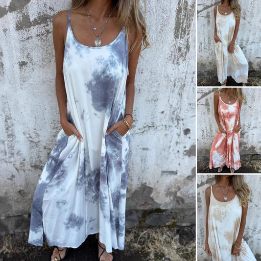 Dámské Tie Dye Gradient barva tištěné špagety popruh šaty