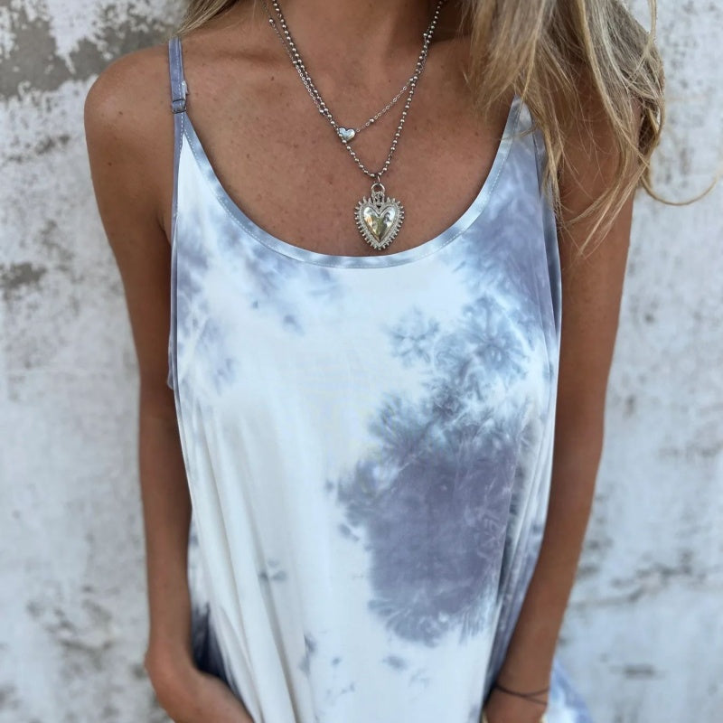 Dámské Tie Dye Gradient barva tištěné špagety popruh šaty