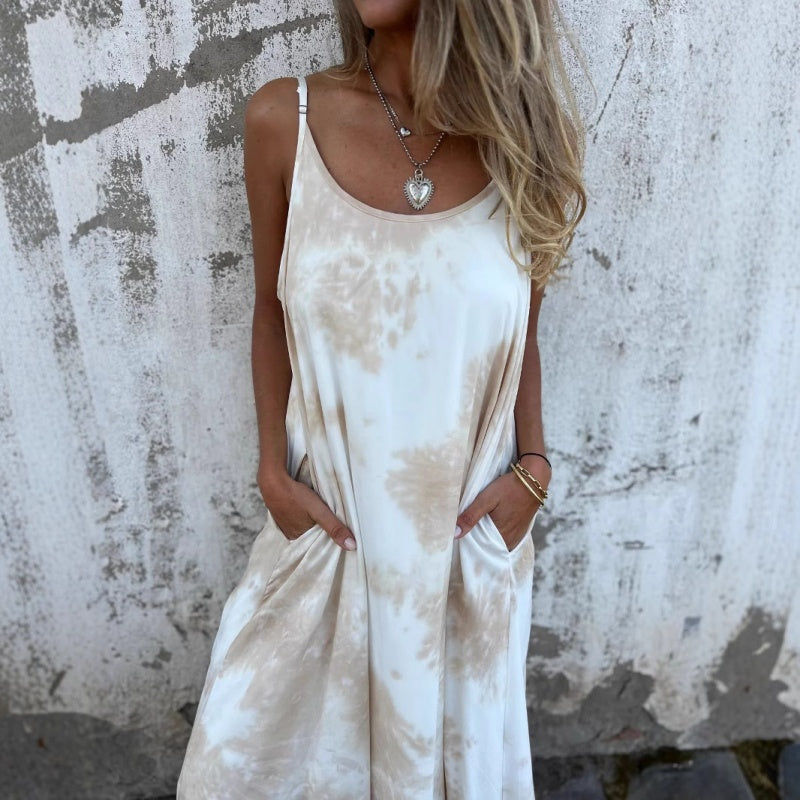 Dámské Tie Dye Gradient barva tištěné špagety popruh šaty