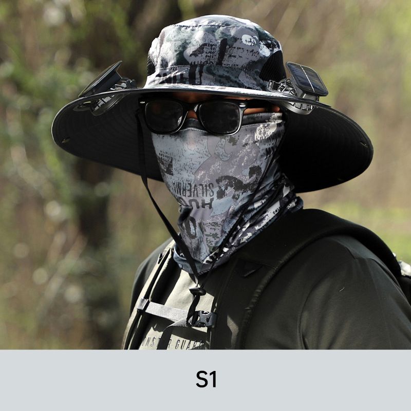 Pánský rybářský klobouk se 2 odnímatelnými solárními ventilátory