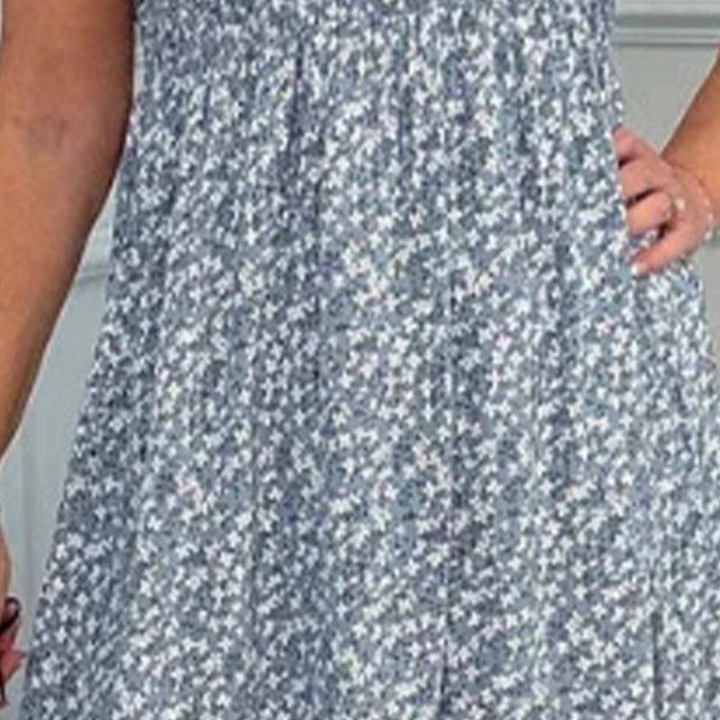 Elegantní dámské květinové šaty s vysokým pasem a volánem na rukávu