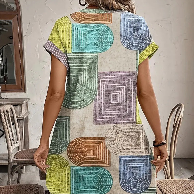 🌺【S-2XL】Barevné potisky v šatech