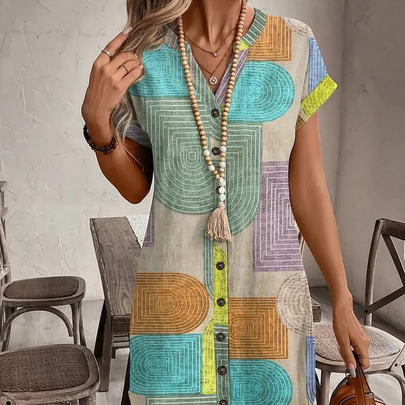 🌺【S-2XL】Barevné potisky v šatech