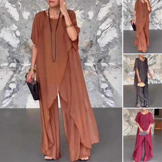 🛍️✨ Dámský set sestávající z nepravidelné halenky a lehkých kalhot