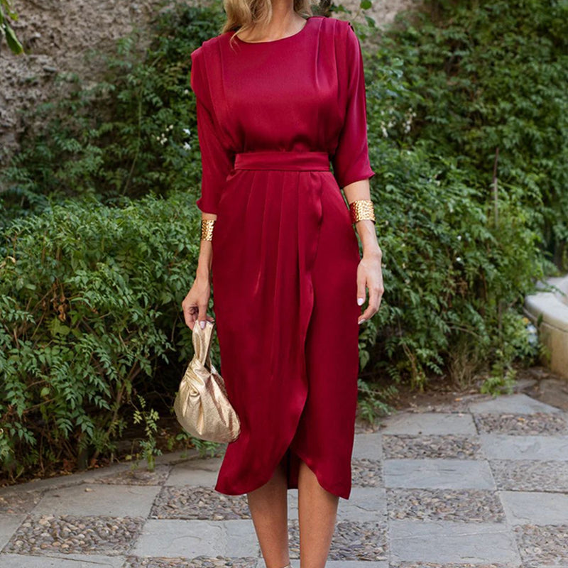 【S-4XL】👗Jednobarevné šaty s vysokým pasem🥰