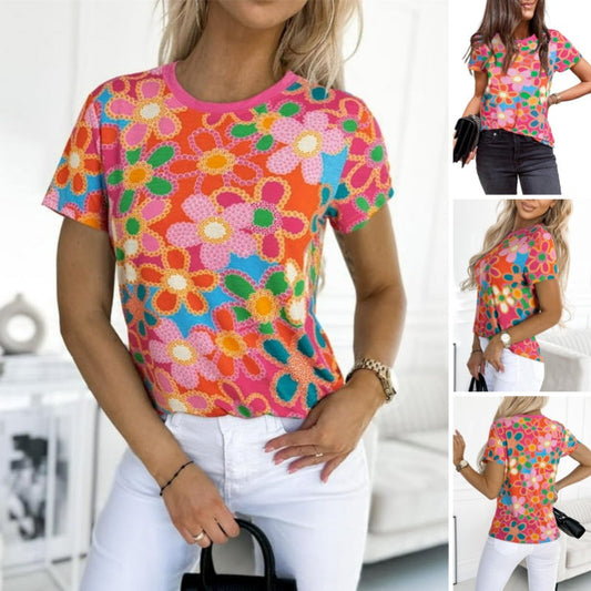 Dámské růžové tričko s květinovým potiskem