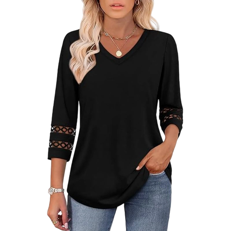 🌺[S-3XL]👚✨ Klasický jednobarevný top s výstřihem do V a 3/4 rukávy