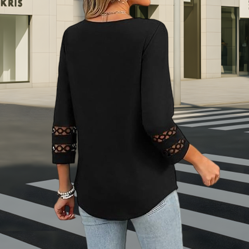 🌺[S-3XL]👚✨ Klasický jednobarevný top s výstřihem do V a 3/4 rukávy