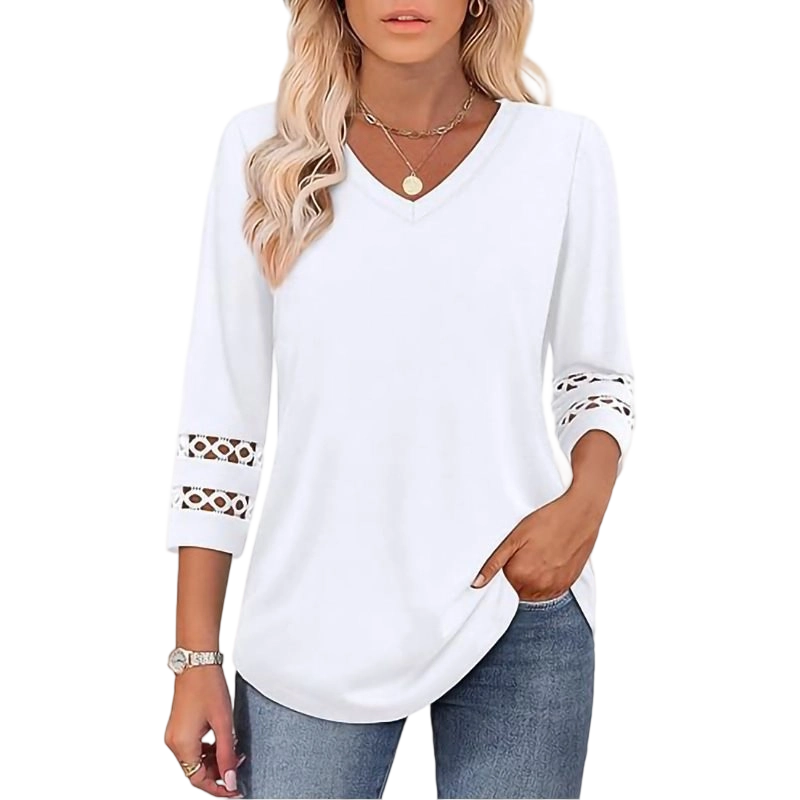 🌺[S-3XL]👚✨ Klasický jednobarevný top s výstřihem do V a 3/4 rukávy