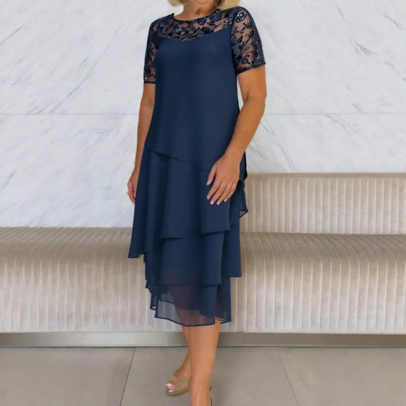 💖 [S-3XL] 👗✨️ Dámské vrstvené síťované midi šaty áčkového střihu