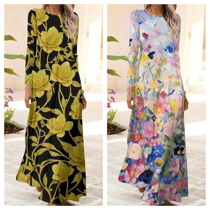 Dámské šaty s dlouhým rukávem s 3D potiskem