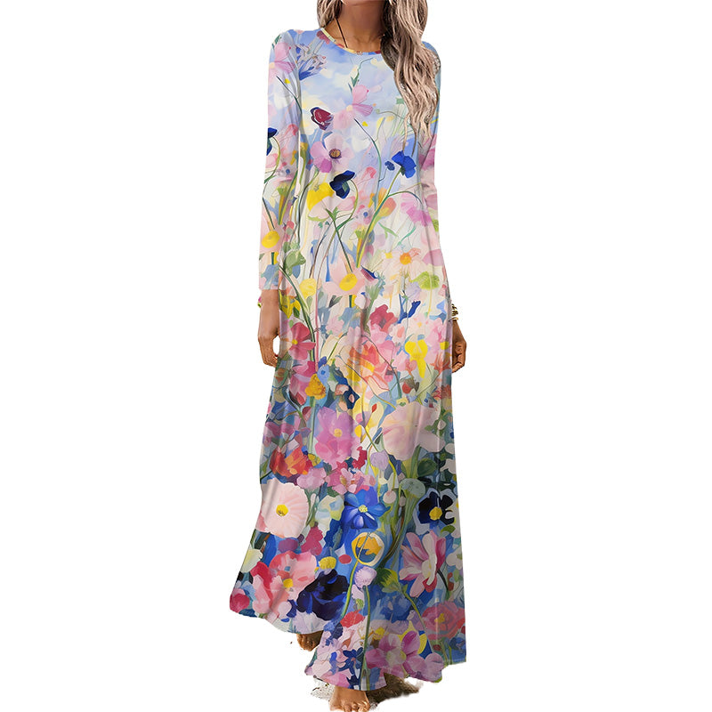 Dámské šaty s dlouhým rukávem s 3D potiskem