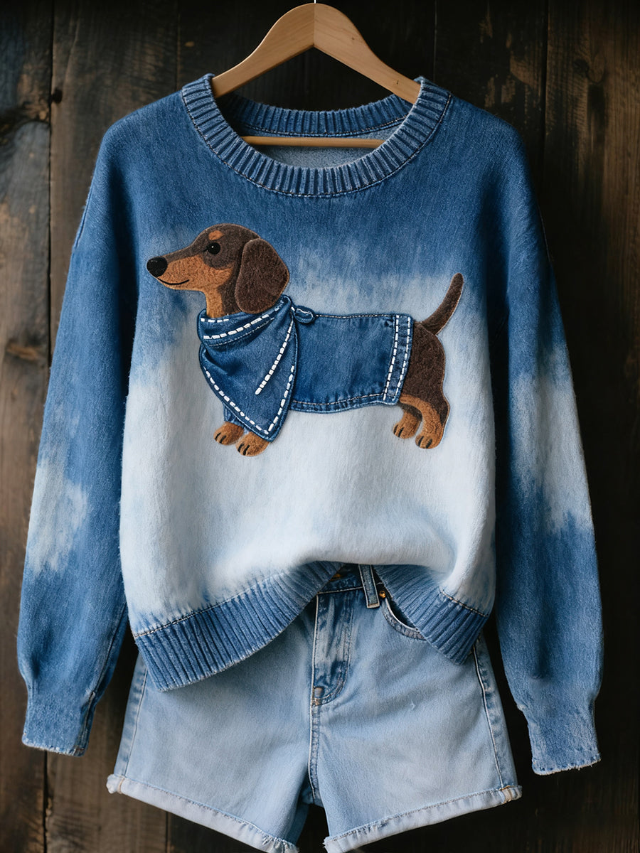 Dámský útulný pletený svetr s vintage uměleckým zvířecím potiskem