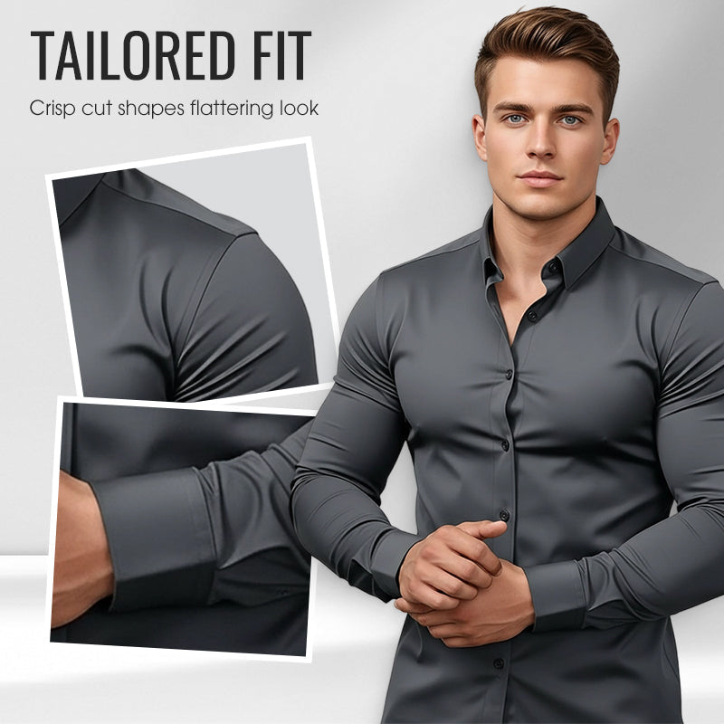 Pánská jednobarevná košile s dlouhým rukávem - nemačkavý materiál
