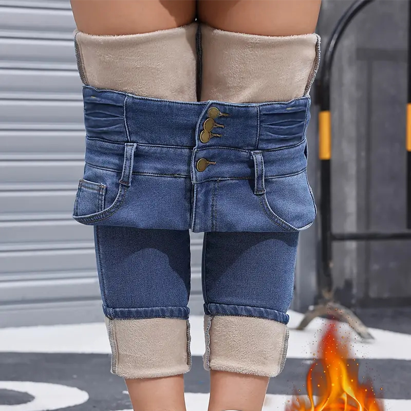👖Teplé a pohodlné dámské džínové kalhoty s fleecovou podšívkou
