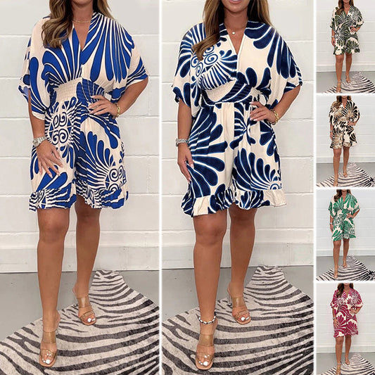 🔥Nové bestsellery 🔥Dámský krátký overal s rostlinným potiskem-TAB