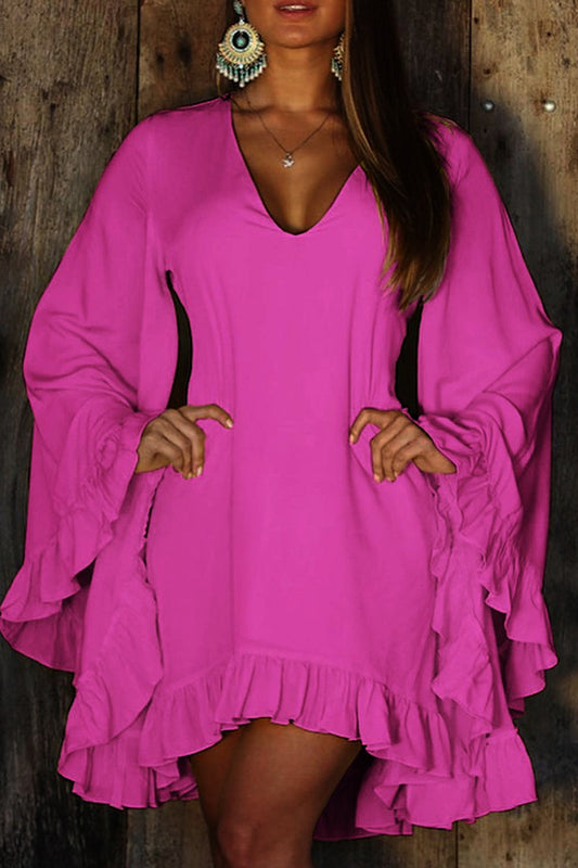 Dámské polyesterové pulovrové šaty s nepravidelnou sukní s výstřihem do V