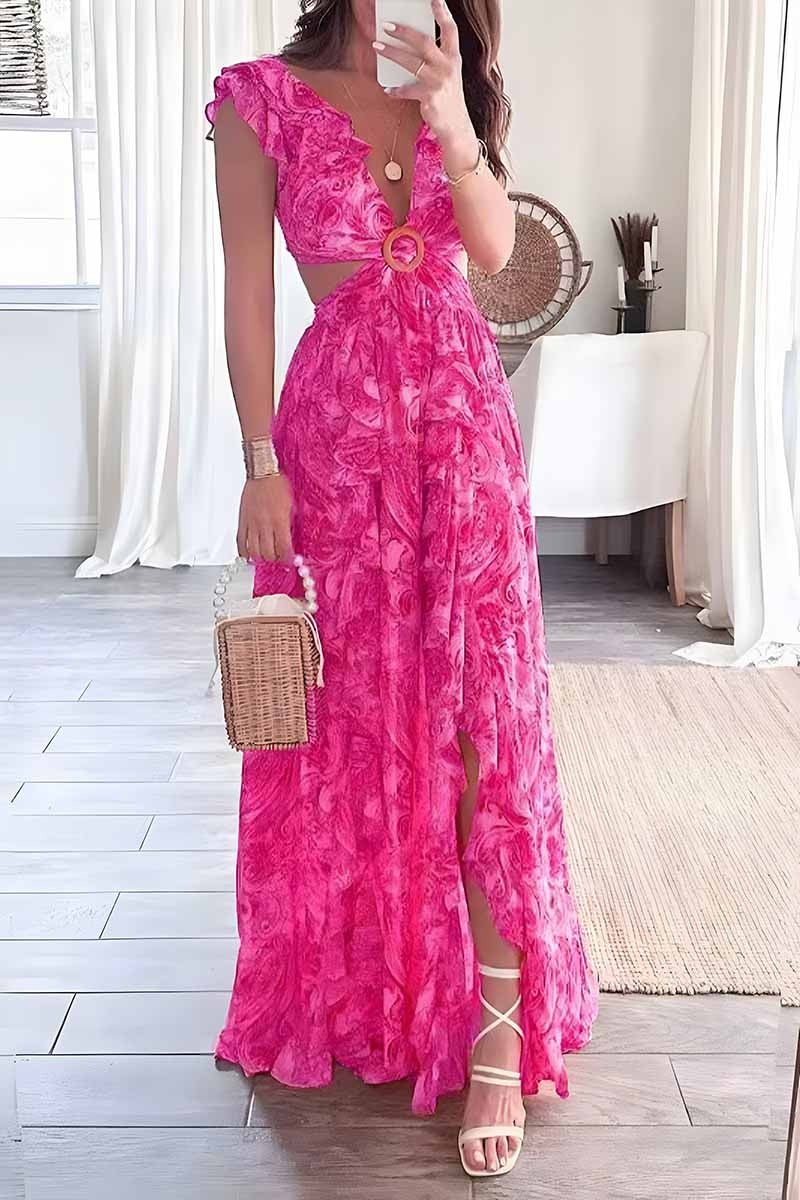 Dámské letní módní maxi šaty s krajkovým nařaseným rukávem