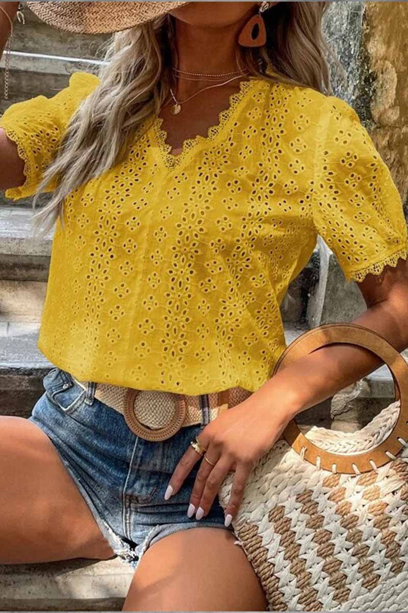 Dámská krajková jednobarevná halenka s krátkým rukávem