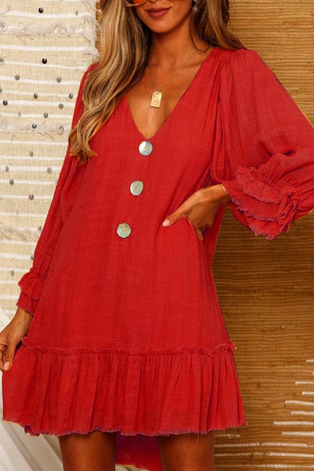 Dámské nepravidelné britské jednobarevné šaty s výstřihem do V