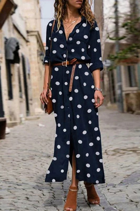 Dámské puntíkované midi košilové šaty