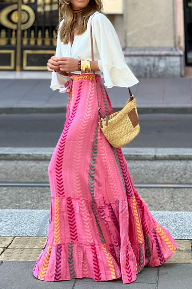 Dámské plážové ležérní šaty s elastickým pasem s etnickým potiskem