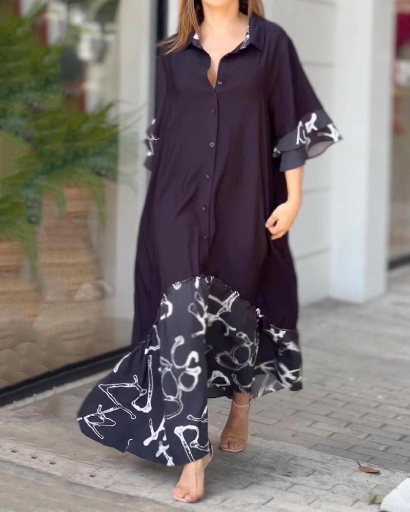 Casual Loose Half Sleeve Colorblock Dress