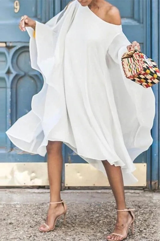 Dámské šifonové pulovry s kulatým výstřihem s nepravidelnou sukní