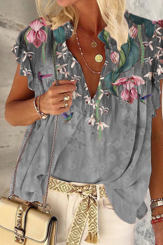 Dámské tričko s krátkým rukávem s potištěným výstřihem do V