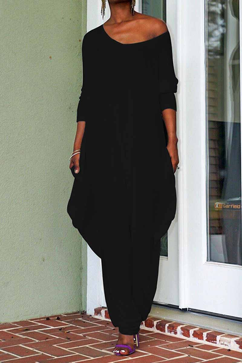 Dámský módní overal s kulatým výstřihem a volnými zády s volnými nohavicemi