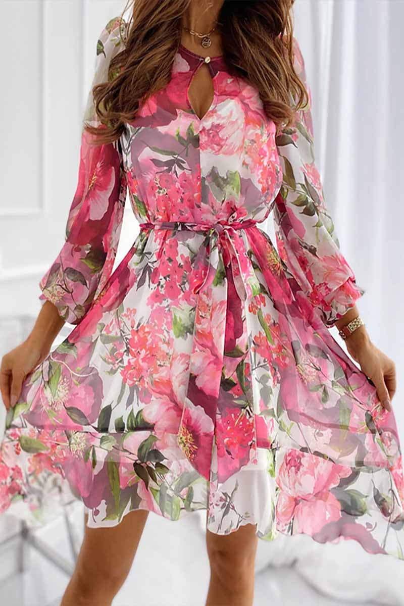 Dámské minišaty Bandeau s dlouhým rukávem s květinovým potiskem