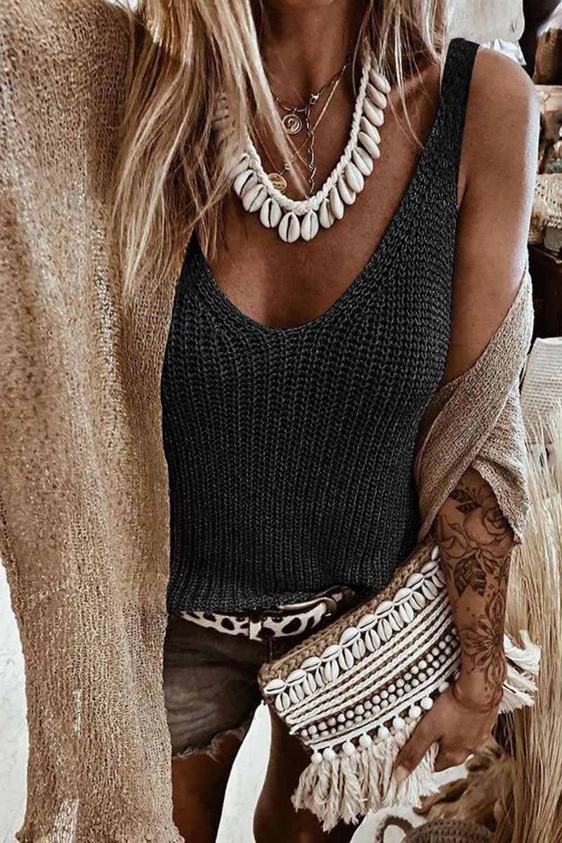 Dámské volné ležérní pletené tílko bez rukávů