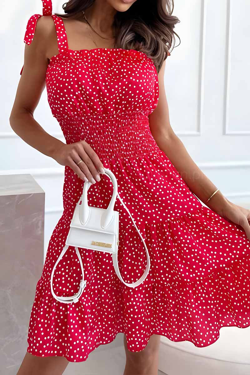 Dámské sladké letní puntíkované volnočasové prázdninové ohlávkové šaty bez rukávů