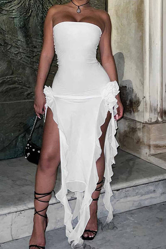 Dámské sexy trubkové šaty s nepravidelným lemem mimo ramena