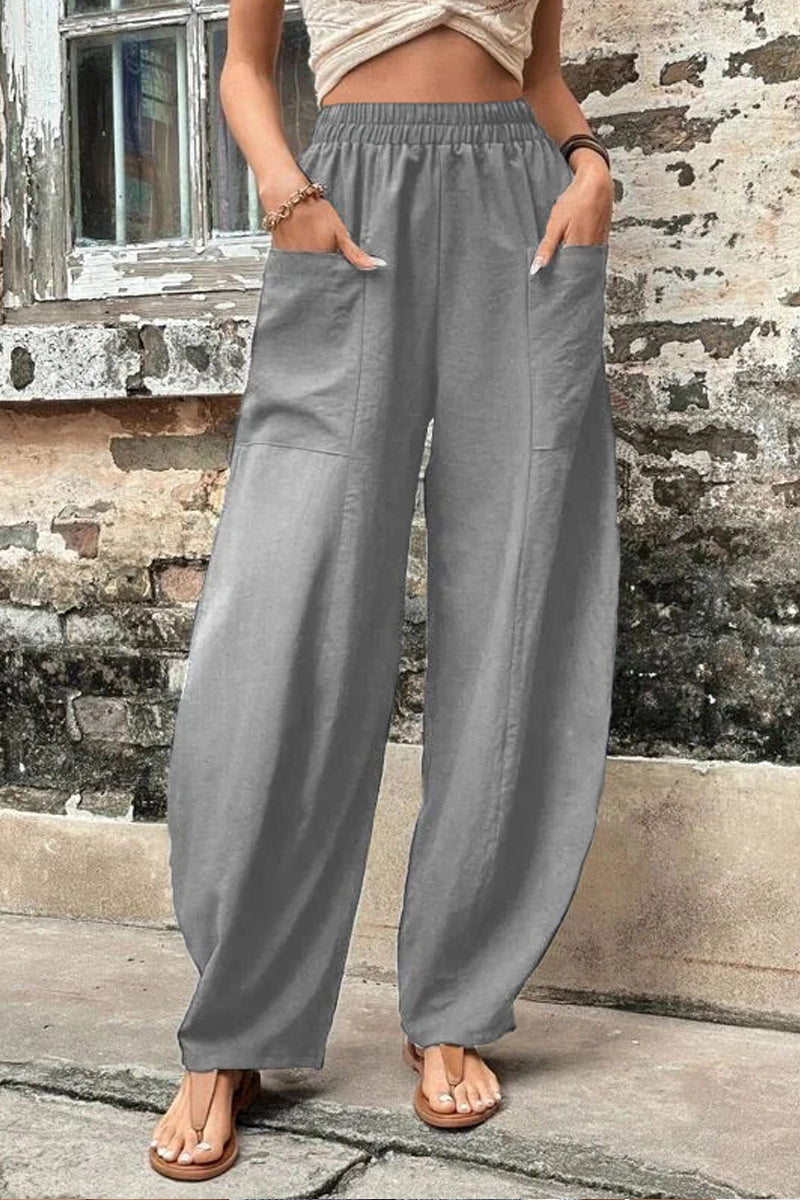 Dámské jednobarevné kapesní kalhoty pro volný čas